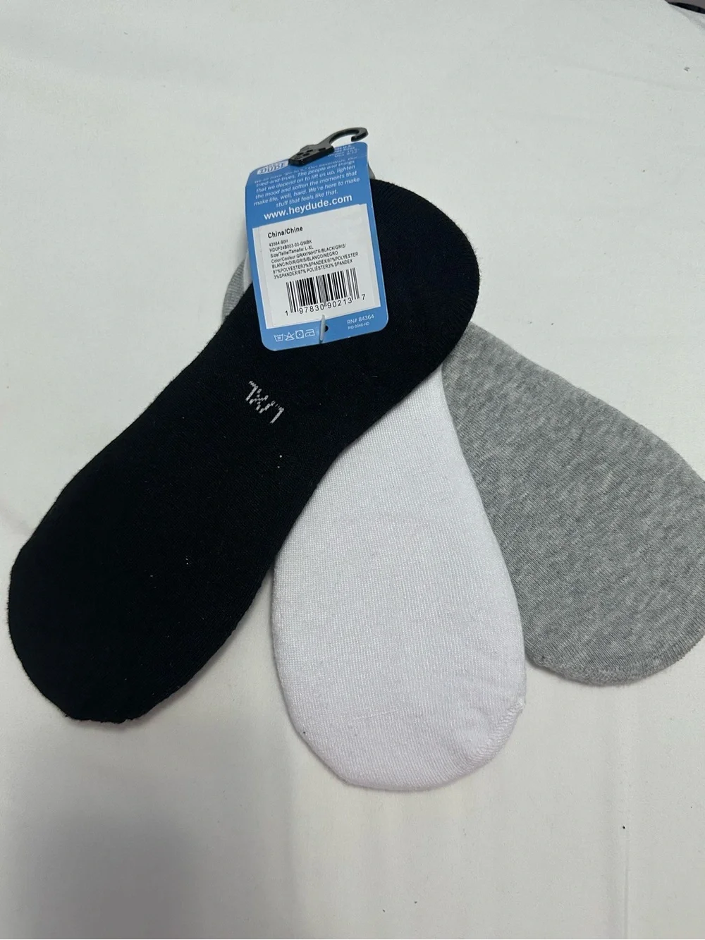 Hey Dude No-Show Sock 3-Pack — Black, White & Gray